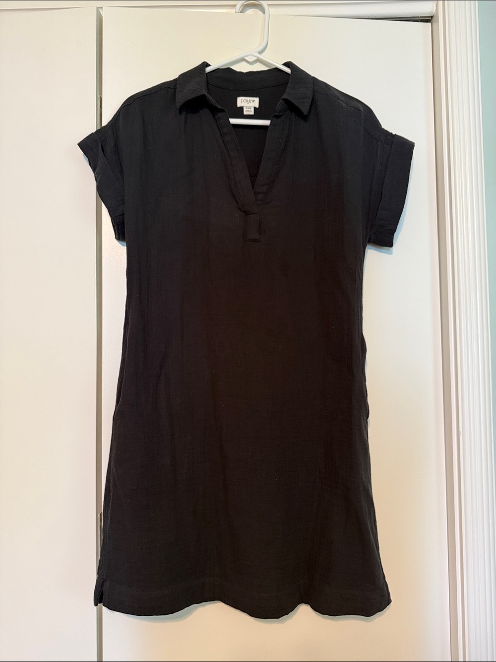 J. Crew Black Popover Gauze Short-Sleeve Dress
